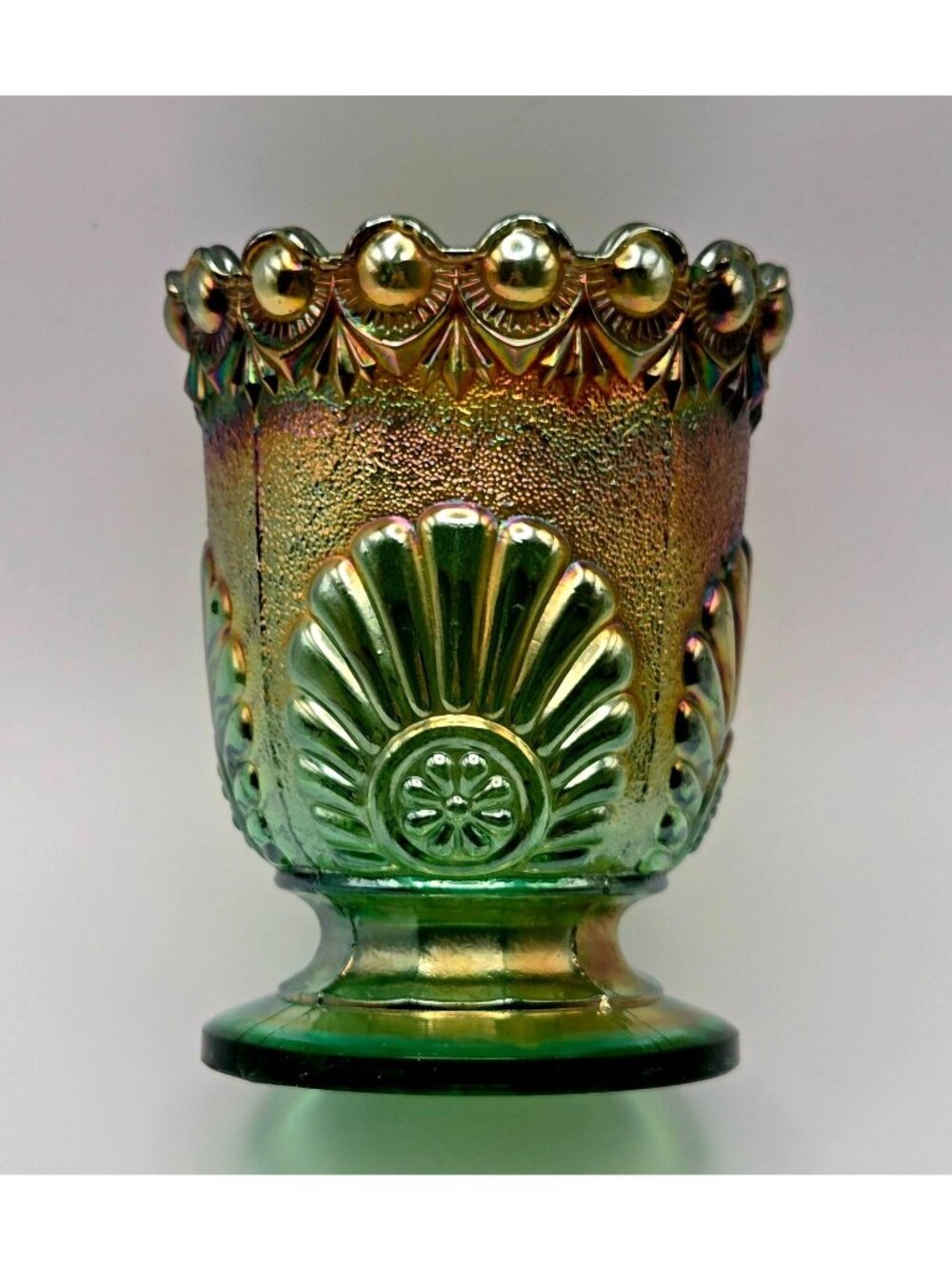 ANTIQUE EAPG Westmorland Shell and Jewel Green carnival Glass Sugar Bowl, No Lid